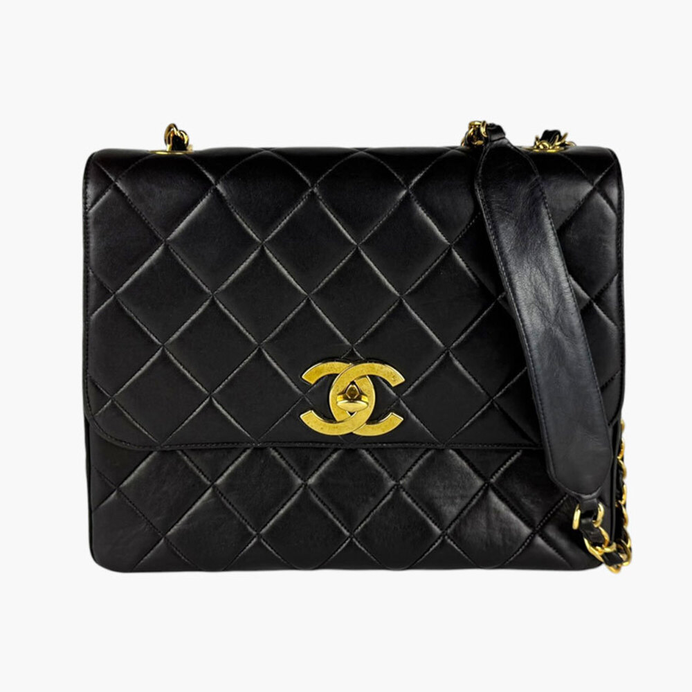 Chanel CHANEL Shoulder Bag, Lambskin, Black Gold, Women's z11071